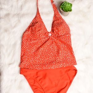 Speedo 2 Piece Tankini red pok-a-dot set, size 8